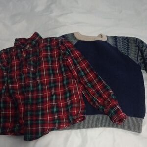 GAP Red Plaid Shirt and Blue Patterned Sweater Set